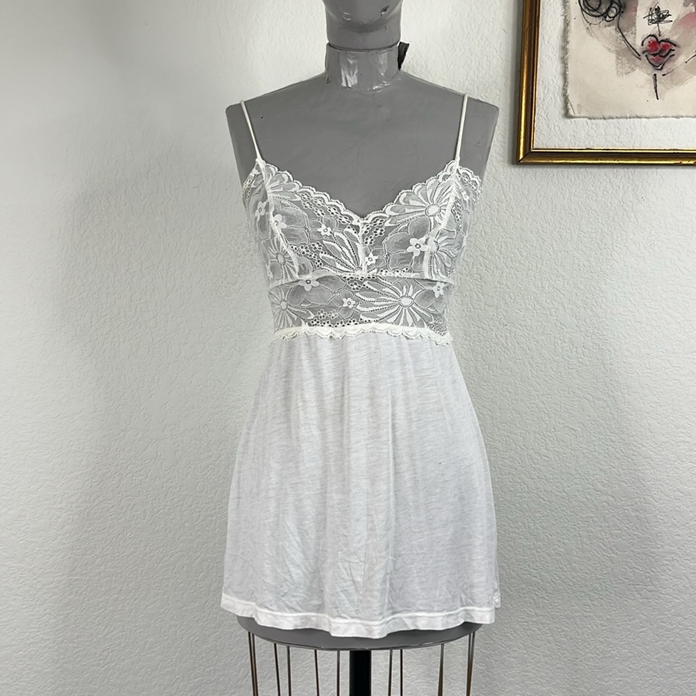Ella Moss Ivory Lace Sheer V Neck Cami Slip Nighty